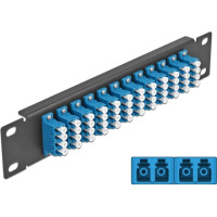 Delock 10″ Fiber Optic Patch Panel 12 Port LC Quad blue 1U black