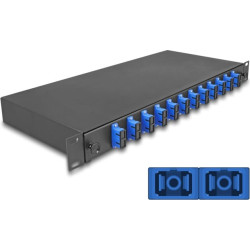 Delock 19″ Optical Fiber Splice Box 12 x SC Duplex OS2 1U complete assembled ready for splicing