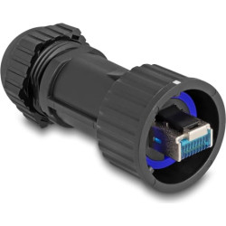 Delock RJ45 plug field-assembly Cat.6A with feed-through coupler suitable for item 67047 and 67048 IP68 dust and waterproof blac
