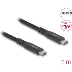 Delock USB 20 Gbps Cable USB Type-C™ male to male PD 3.0 100 W E-Marker 1 m black metal