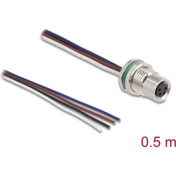 Delock M8 4 pin female for panel with open cable ends A-coded 0.5 m