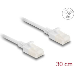 Delock RJ45 Network Cable Cat.6A plug to plug with robust latch for industrial use U/UTP Slim 0.3 m white