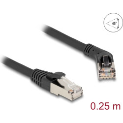Delock RJ45 Network Cable Cat.6A S/FTP plug 45° right angled to plug straight 0.25 m black