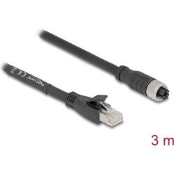 Delock M12 Cable X-coded 8 pin female to RJ45 plug Cat.5e S/FTP flexible 3 m black
