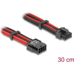 Delock Extension Cable 8 pin male to 6 + 2 pin PCIe female textile shielding red-black 30 cm