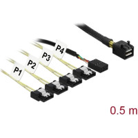 Delock Cable Mini SAS HD SFF-8643 > 4 x SATA 7 pin Reverse + Sideband 0.5 m