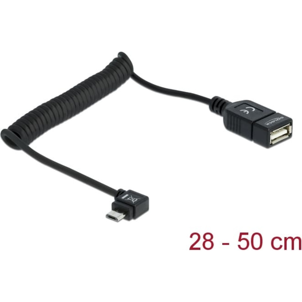 Delock Cable USB micro-B male angled > USB 2.0-A female OTG coiled cable