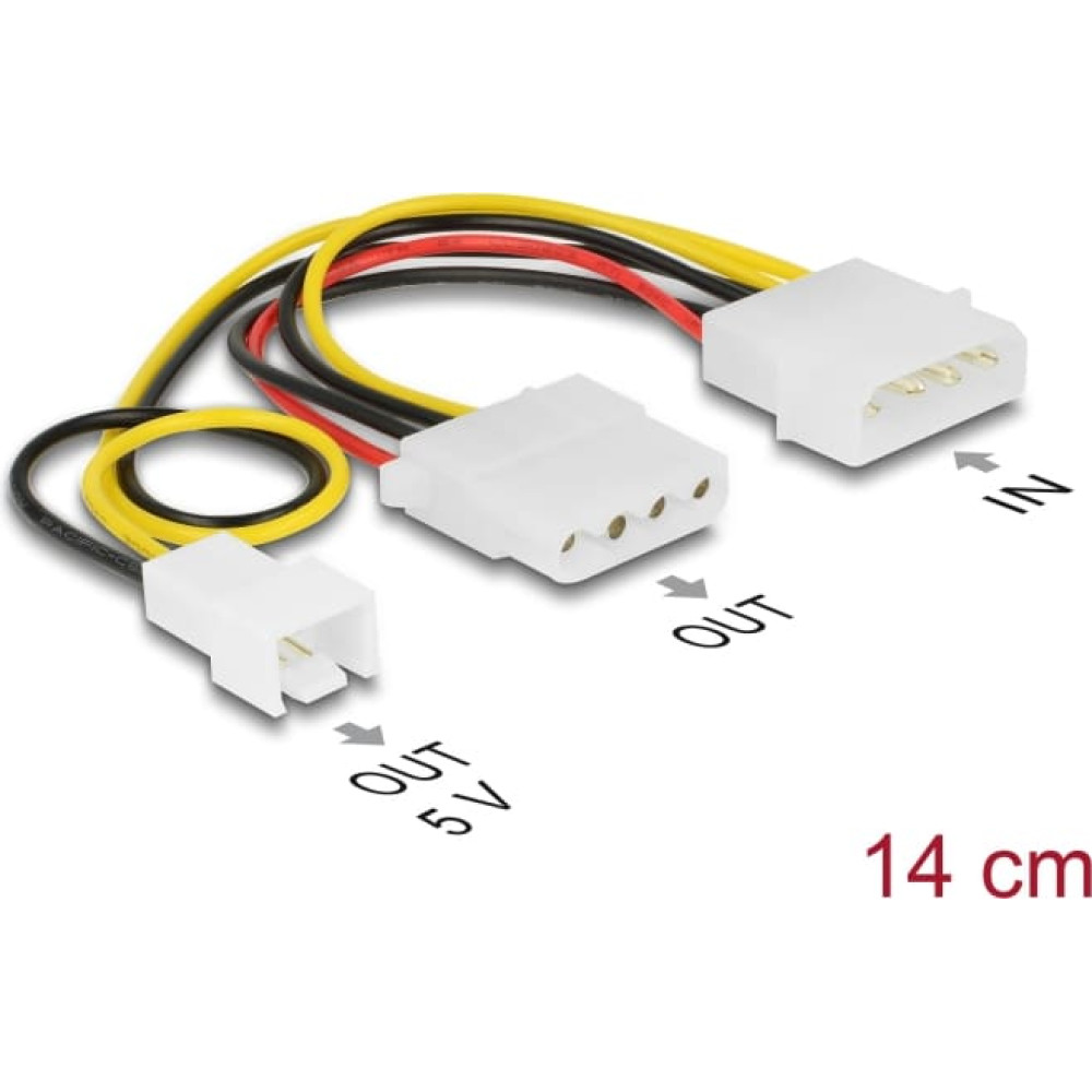 Delock Power Cable 4 pin male > 1 x 4 pin female + 1 x 3 pin male (fan) 14 cm