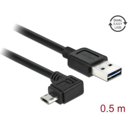 Delock Cable EASY-USB 2.0 Type-A male > EASY-USB 2.0 Type Micro-B male angled left / right 0,5 m black