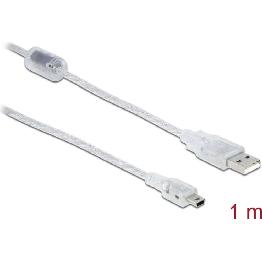 Delock Cable USB 2.0 Type-A male > USB 2.0 Mini-B male 1 m transparent