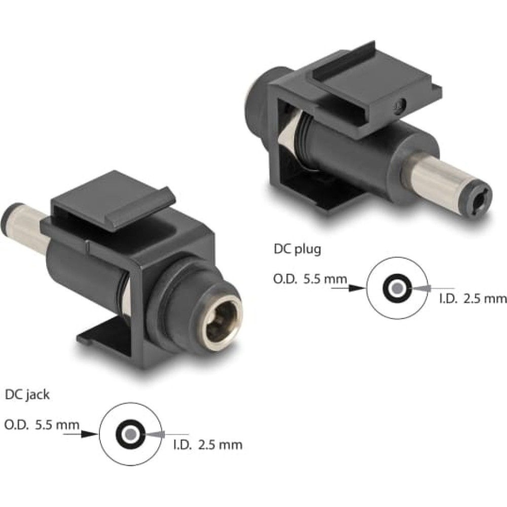 Delock Keystone Module DC 5.5 x 2.5 mm female to DC 5.5 x 2.5 mm male black