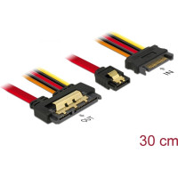 Delock Cable SATA 6 Gb/s 7 pin receptacle + SATA 15 pin power plug > SATA 22 pin receptacle straight metal 30 cm
