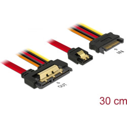 Delock Cable SATA 6 Gb/s 7 pin receptacle + SATA 15 pin power plug > SATA 22 pin receptacle straight metal 30 cm