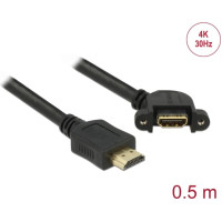 Delock Cable HDMI-A male > HDMI-A female panel-mount 110° angled 4K 30 Hz 0.5 m