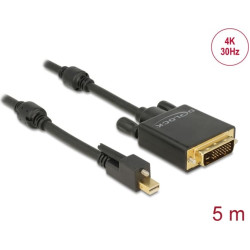Delock Cable mini Displayport 1.2 male with screw > DVI male 4K 30 Hz Active 5 m black