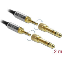 Delock Stereo Jack Cable 3.5 mm 3 pin male to male with screw adapter 2 m