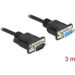 Delock RS-232 Cable Serial D-Sub9 male to female null modem with narrow plug housing 3 m