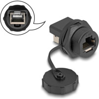 Delock RJ45 Cat.6A Coupler with protective cap for built-in installation IP67 dust and waterproof