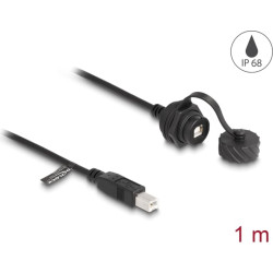 Delock Cable USB 2.0 Type-B male to USB 2.0 Type-B female for installation with bayonet protective cap IP68 dust and waterproof 1 m black