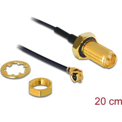 Delock Antenna Cable RP-SMA jack bulkhead  MHFU.FL Compatible Plug 1.13 200 mm Splash Proof