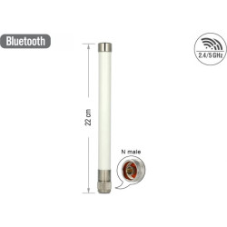 Delock WLAN 802.11 ac/a/b/g/n Antenna N plug 4.5 - 7.0 dBi 22 cm omnidirectional fixed outdoor white
