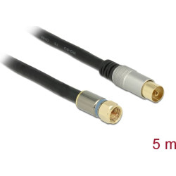 Delock Antenna Cable F Plug  IEC Jack RG-6U quad shield 5 m black Premium