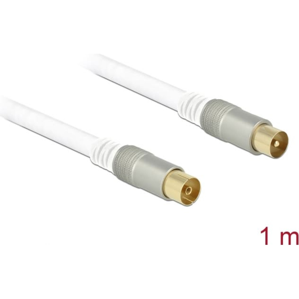 Delock Antenna Cable IEC Plug > IEC Jack RG-6/U Quad Shield 1 m White Premium