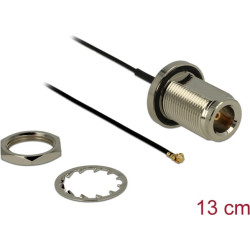 Delock Antenna Cable N jack bulkhead to I-PEX Inc., MHF® I plug 1.37 13 cm thread length 22 mm splash proof