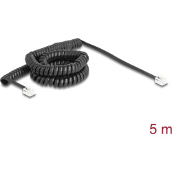 Delock Telephone Cable / Coiled Cable RJ11 plug to RJ11 plug black 5 m