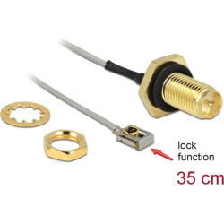Delock Antenna Cable RP-SMA jack bulkhead to MHF® I LK plug 1.13 35 cm thread length 10 mm splash proof