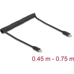 Delock USB 2.0 Type-C™ Coiled Cable male to male 0.45 m to 0.75 m black