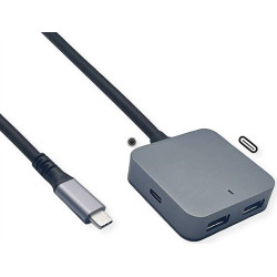 Value USB 3.2 Gen 2 Hub, 4 Ports (2x A + 2x C), with Extension Cable, 3 m