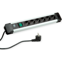 Bachmann CONNECTUS socket strip 6x earthing contact, aluminium, Plastic, with switch, 2 m