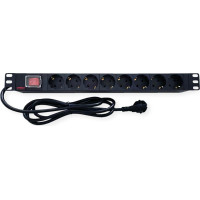 Roline PDU for Cabinet, 8x socket, 45°, 16A, with Switch, black, 2 m