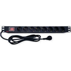 Roline PDU for Cabinet, 8x socket, 45°, 16A, with Switch, black, 2 m