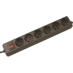 Bachmann SELLY socket strip 6x earthing contact, switch, black, 1.5 m