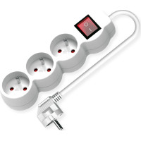 Value French Power Strip, 3-way, with illuminated Switch, white, 1.5 m