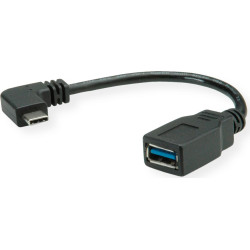 ROLINE USB Type C 90° angled - A, M/F, OTG, black, 0.15 m