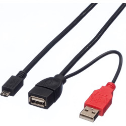 Roline USB2.0 Y Cable, 2x Type A M/F - 1x MicroB M, 1m