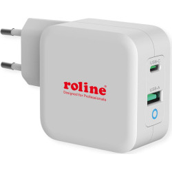 Roline USB Wall Charger Euro Plug, 2 Ports, 1x QC3.0 + 1x C (PD), 65W