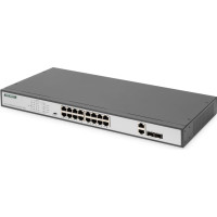 Digitus 16-Port Fast Ethernet PoE Networkswitch, 19 Zoll, unmanaged,2 Uplink Ports, SFP, 250 W, af/at