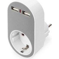 Digitus Universal USB Plug-in Charger with 2 x USB-A Sockets and Integrated Socket