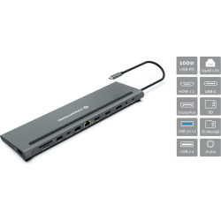 Conceptronic DONN17G dokstacija Vadu USB 3.2 Gen 1 (3.1 Gen 1) Type-C Pelēks