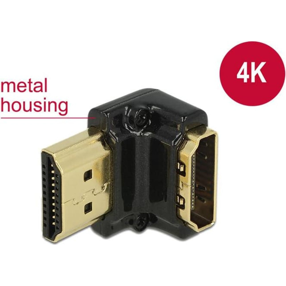 Delock Adapter High Speed HDMI with Ethernet – HDMI-A female > HDMI-A male 4K 90° angled down black