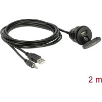 Delock Cable USB Type A male + 3.5 mm 4 pin stereo jack male > female bulkhead with closure cap USB Type A female + 3.5 mm 4 pin female (audio) 2 m black