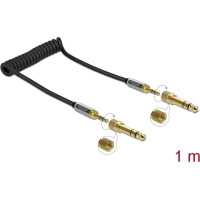 Delock Coiled Cable 3.5 mm 3 pin Stereo Jack male to Stereo Jack male with screw adapter 1 m