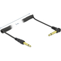 Delock Coiled Cable 6.35 mm 2 pin Mono Jack male to Mono Jack male angled 2 m black