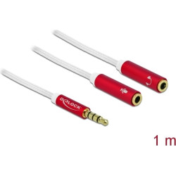 Delock Headset Adapter 1 x 3.5 mm 4 pin Stereo jack male to 2 x 3.5 mm 4 pin Stereo jack female with textile shielding 1 m