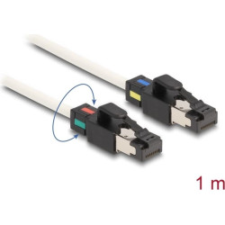Delock Network Cable RJ45 plug to plug Cat.6A S/FTP with rotatable colour clips 1 m white