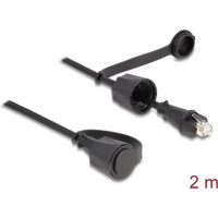 Delock Network Cable RJ45 plug to RJ45 plug Cat.6 STP with protective cap outdoor IP68 dust- and waterproof black 2 m